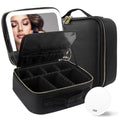 Rechargeable Travel Makeup Vanity Mirror with Partitionable Cosmetic Bag (Black / Smooth)
