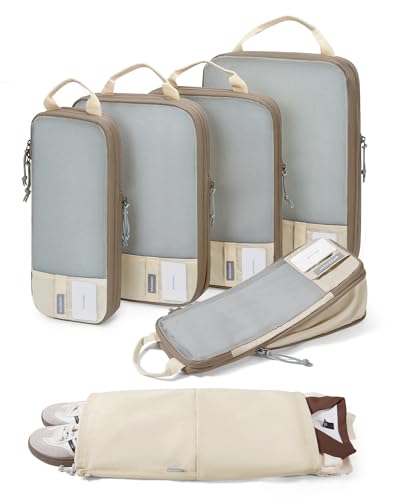 6 Set Compression Packing Cubes for Travel (Antique White / Set of 6)
