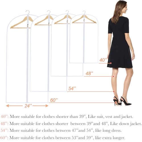 Clear Garment Bags for Hanging Clothes Travel (24'' x 40''/6 Pack / White-Clear)