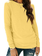 Long Sleeve Shirts for Women Casual Crewneck Tops Basic Tees (X-Large / 01yellow)