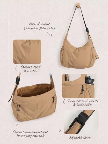 20L Crossbody Tote Bag Large Capacity Lightweight Hobo Shoulder Sling Bags for Gym Shopping Beach Travel (Taupe)