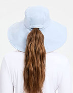Women's Ultra Wide Cotton Linen Hat UPF 50+ (Small-Medium / Light Blue / Beige)