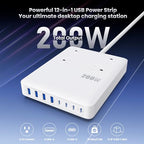 200W USB C Charging Station Power Strip with Cord and Plug (White / 200W)