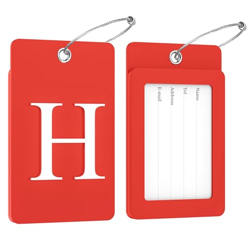 2 Pack Initial Luggage Tags for Suitcases Airplane Travel Essentials (Large H / Red)