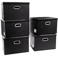 Foldable Storage Bins with Lids [5 (Black / Medium(5-Pack))