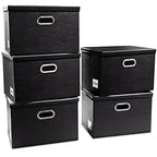 Foldable Storage Bins with Lids [5 (Black / Medium(5-Pack))