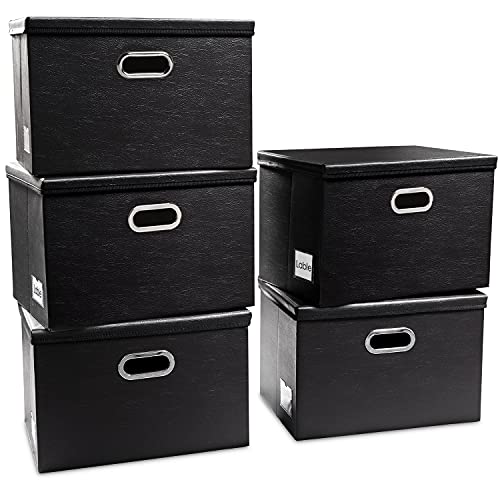 Foldable Storage Bins with Lids [5 (Black / Medium(5-Pack))
