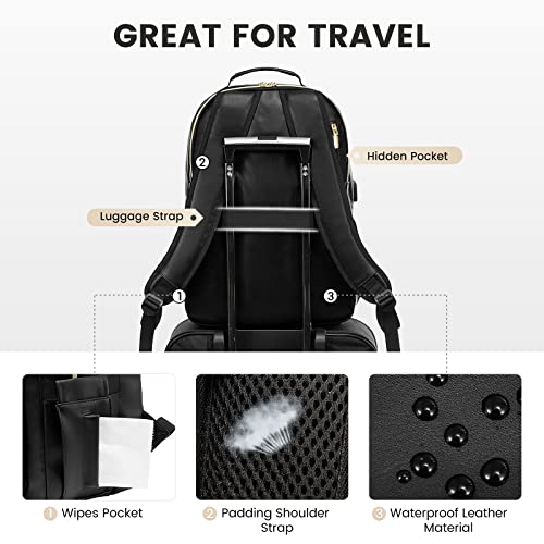 Laptop Backpack Purse for Women (Black(pu Leather) / 15.6-Inch)