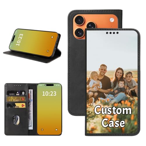 Custom Wallet Phone Case for iPhone 17 Pro Max with Photo (iPhone 17 Pro Max / Black-A)