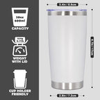 20oz Tumbler Stainless Steel Tumbler Coffee Tumbler with Lid White (White)