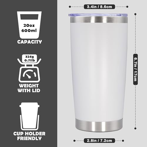 20oz Tumbler Stainless Steel Tumbler Coffee Tumbler with Lid White (White)