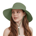 Sun Hats for Women Wide Brim Ponytail UV Protection Beach Hat Packable Waterproof Bucket Hat for Travel Hiking Gardening (Green)