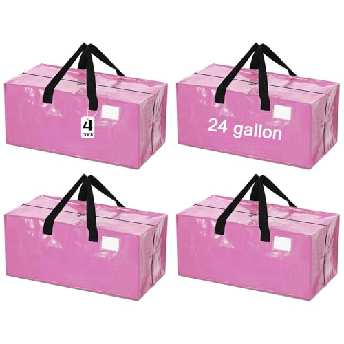 4 Pcs 24 Gallon Extra Large Moving Bags Heavy Duty Storage Bag (24 Gallon / Pink)