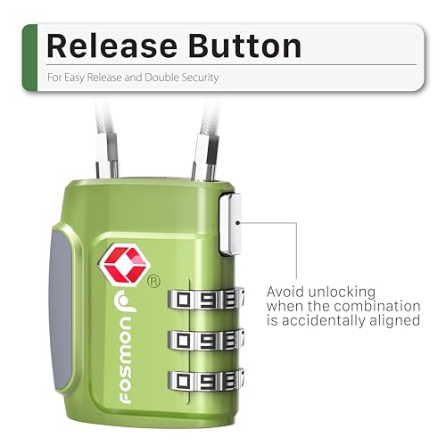 TSA Approved Cable Luggage Locks (3 Digit green 2 pack)