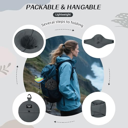Waterproof Bucket Hats for Woman UPF 50+ Sun Hat UV Protection Packable Rain Hats for Women Lightweight Hiking Hat Gray One Size (Gray)