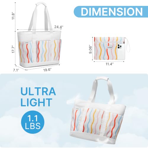 Beach Bag Waterproof Beach Tote Pool Bags for Women (Rainbow Wavy / 50L)