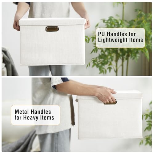 15" Fabric Storage Box with Lids (White / Medium-3 Pack)