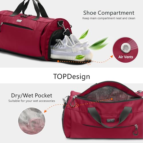 Gym Bag for Women & Men (Red / Medium - 20 x 10 x 10″)