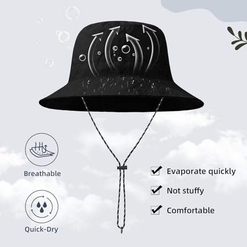 Waterproof Bucket Hats for Woman UPF 50+ Sun Hat Black (Black)
