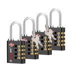Dual-Opening: Key or Combination Access Lock, TSA Approved Locks for Luggage, Pelican case, Travel, Gym, School, Stainless Steel Shackle. (Black, 4 Pk) (4 Pack / Black)