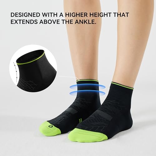 Ankle Compression Running Athletic Socks for Men Women (Large-X-Large / Black + Green (5 Pairs))