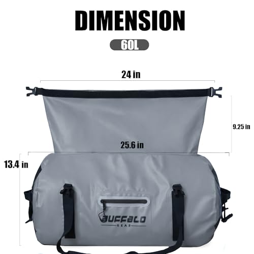 Drybag 60L Waterproof Dry Bag Heavy Duty Duffle Bag Travel Duffel Bag for Kayaking (Grey / 60L)