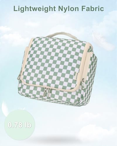 Hanging Toiletry Bag for Women (Green Checkerboard / Large)