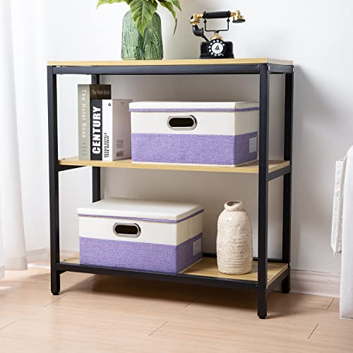 Collapsible Storage Bin with Lid [3 (Purple&Cream / M(3-Pack))