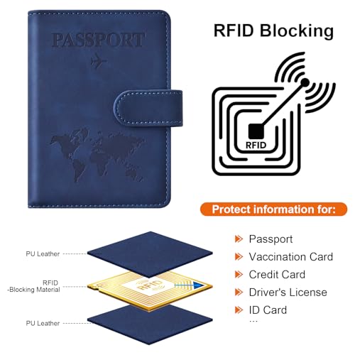 Passport Holder for Travel Essentials (dark blue / Magnetic Clasp)