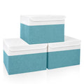 Large 17" 42 Quarts Collapsible Stackable Storage Bins with Lids [3 (Teal & White / Large - 3 Pack)