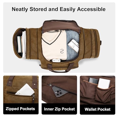Large Canvas Duffle Bag for Travel (Coffee / 55L)