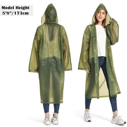 2 Pack Portable EVA Raincoats for Adults (2pcs, Olive Green)