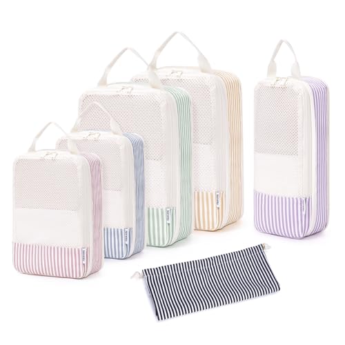 Compression Packing Cubes for Women Kids (BA-Stripe Combined / 6 Set)