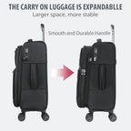 Softside Expandable checked Luggage with Front Business Pockets (Black-24 / 24 inch)