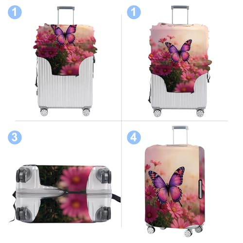 Pink Butterfly Luggage Cover Washable Suitcase Protector Anti (Pink butterfly / S(20-22inch suitcase))