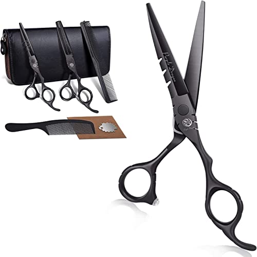 5.5 inch Hair Cutting Shears Set with Bag for Barbers (5.5 Inch / Black)