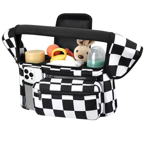 Universal Stroller Organizer with Insulated Cup Holder (Checkerboard / Classic Organizer)