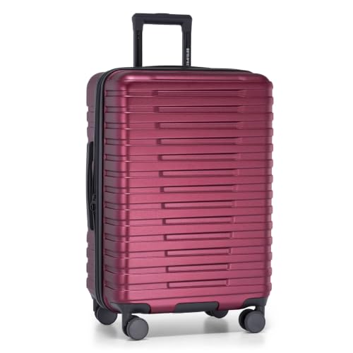 Boren Expandable Hardside Rugged Travel Luggage with 8 Spinner Wheels (Checked-Medium 26-Inch, No USB Port / Metallic Red)