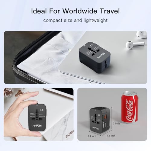 Universal Travel Adapter (1 USB A+1 USB C(PD20W)(Standard) / Black)