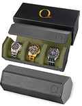 Leather Watch Roll Travel Case for 3 Watches (3 - Grey / Green)