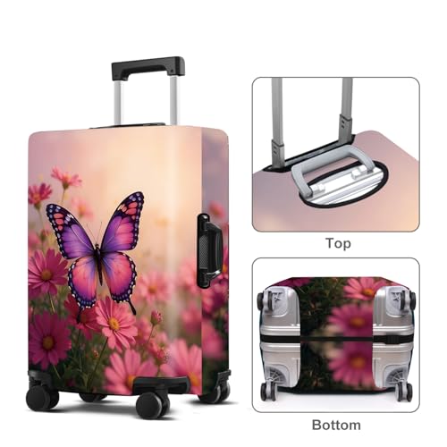Pink Butterfly Luggage Cover Washable Suitcase Protector Anti (Pink butterfly / M(24-26inch suitcase))