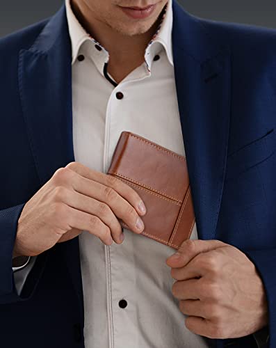 Wallet for Men RFID Blocking Genuine Leather Bifold Wallets (redbrown)