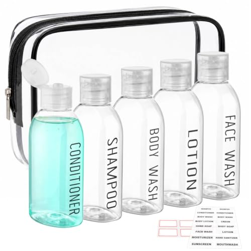 Travel Bottles for Toiletries 5 PCS 3.4oz Plastic Bottles with Clear Bag (Clear with bag)