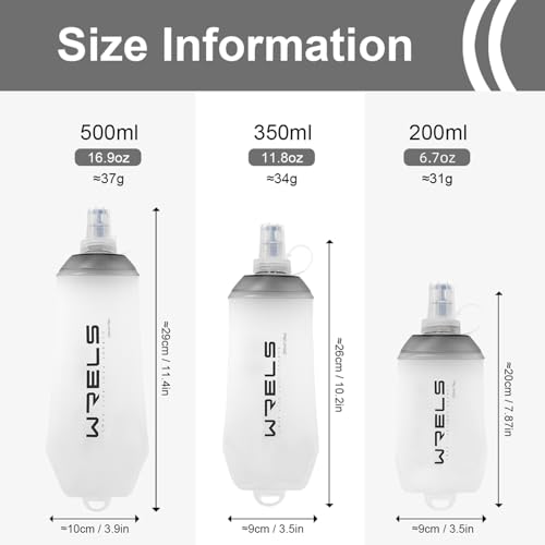 200ml/350ml/500ml Collapsible Soft Flask,BPA Free Folding Soft Water Bottle with Hanging Ring,Lightweight TPU Hydration Flask for Running Marathon Cycling Hiking (Grey-350ml*2)