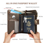 All in One RFID Passport Wallet with Tracker Slot (Dark Brown)