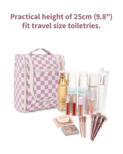 Hanging Travel Toiletry Bag for Women (C-Dusty Rose Checkerboard / Medium)