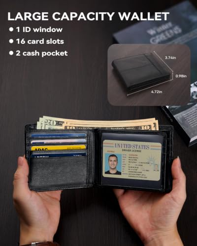 Mens Wallet Rfid Blocking Leather Wallet for Men Bifold Wallets (Black)