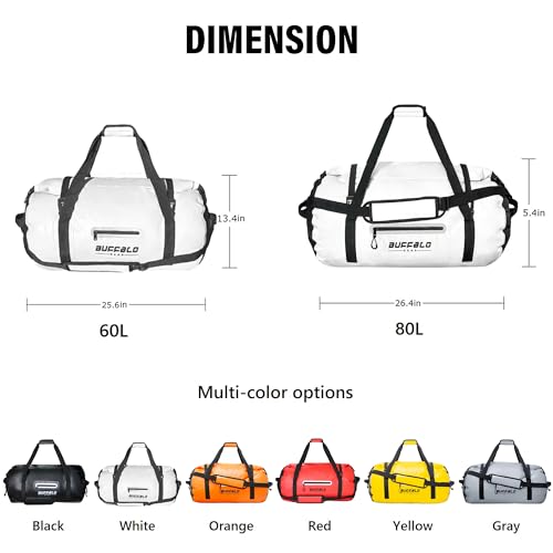Waterproof Duffle Bag 80L Travel Duffel Dry Bag for Kayaking (White / 80L)