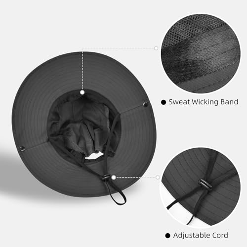 Ponytail Sun Bucket Hats for Women UV Protection Foldable Wide Brim (1 Pack-black)