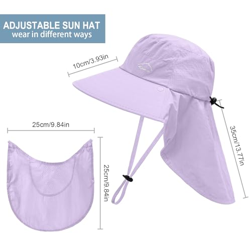 Sun Hat for Men Women with Neck Flap (6 3/4-6 7/8 / 1pack-style2-light Purple (With Face Cover))